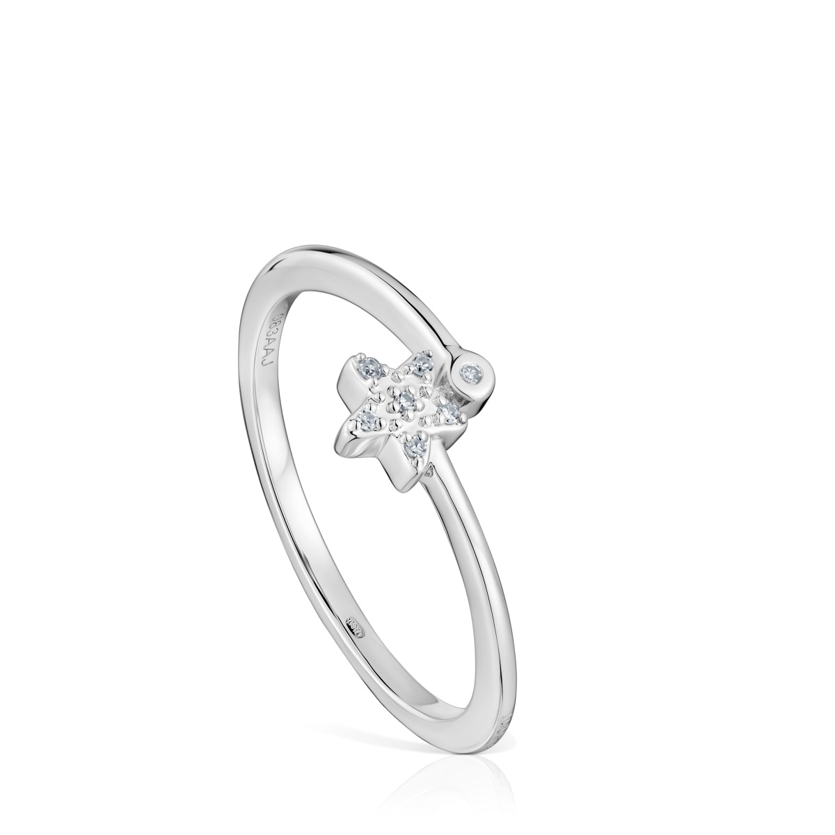 Anillo pequeño estrella de oro blanco con diamantes TOUS Grain