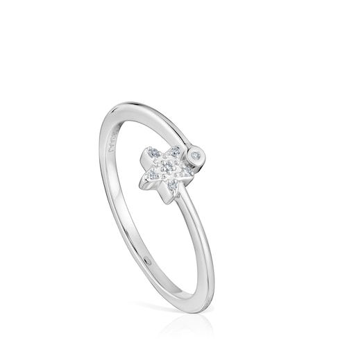 Anillo pequeño estrella de oro blanco con diamantes TOUS Grain