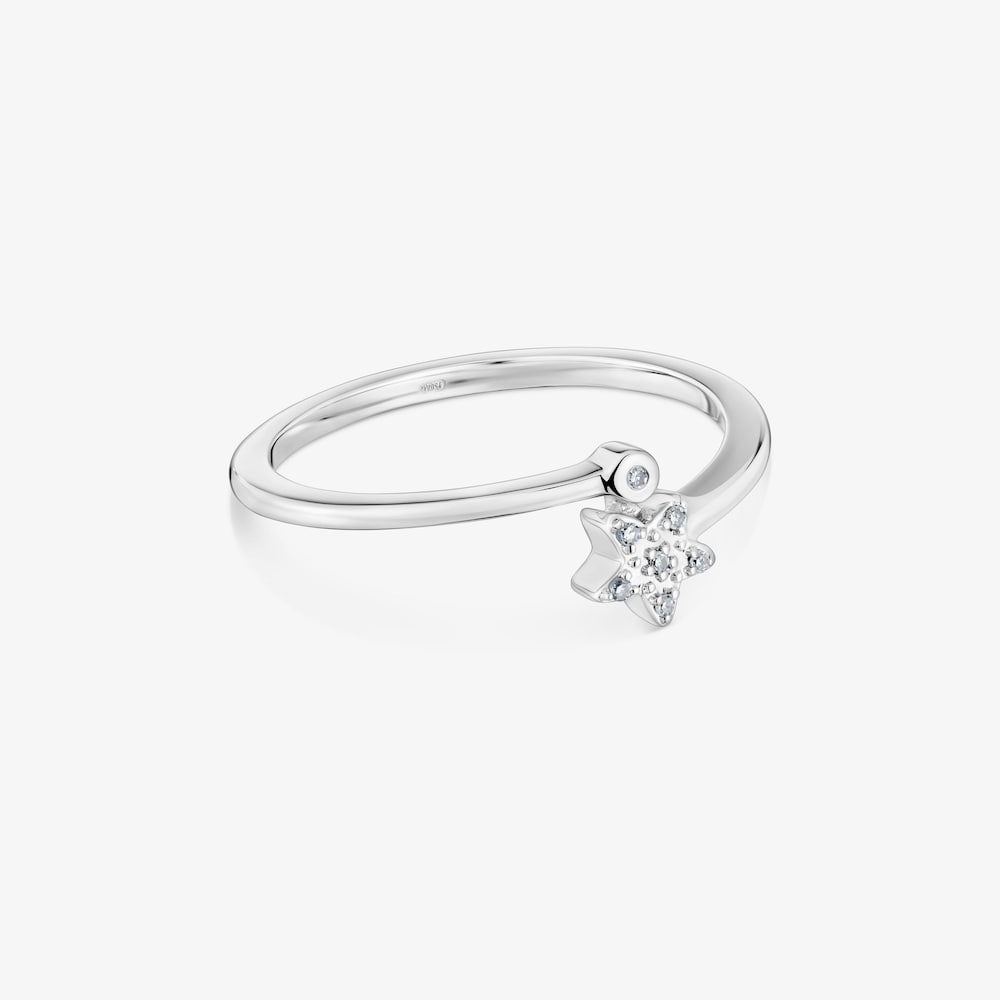 Bague &eacute;toile en or blanc avec diamants petite TOUS Grain