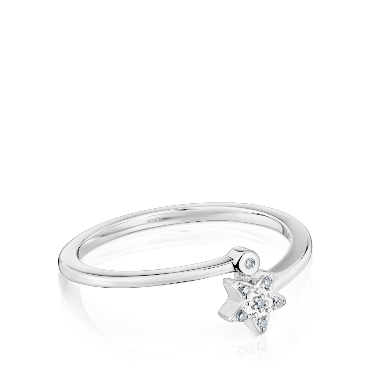 Anillo pequeño estrella de oro blanco con diamantes TOUS Grain