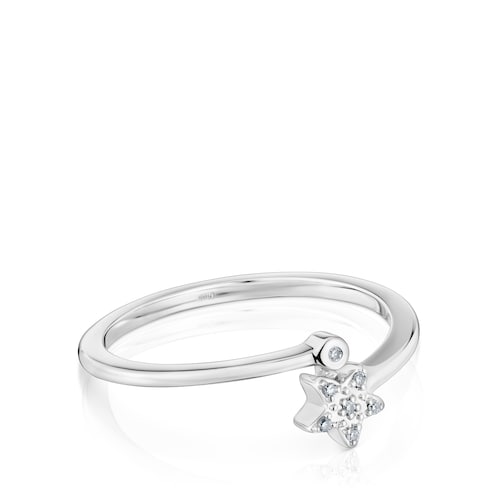 Anillo pequeño estrella de oro blanco con diamantes TOUS Grain