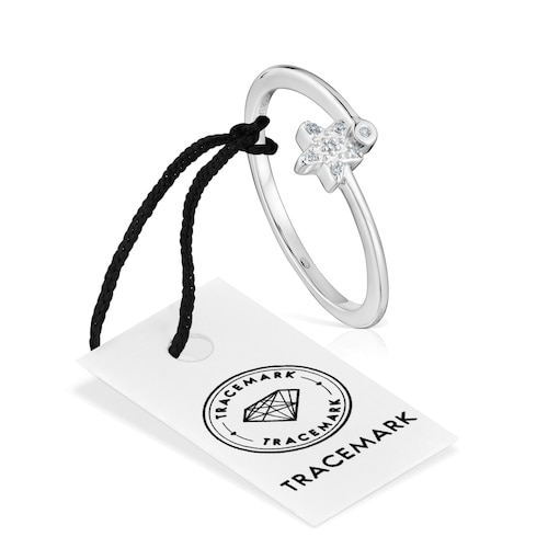 Anillo pequeño estrella de oro blanco con diamantes TOUS Grain