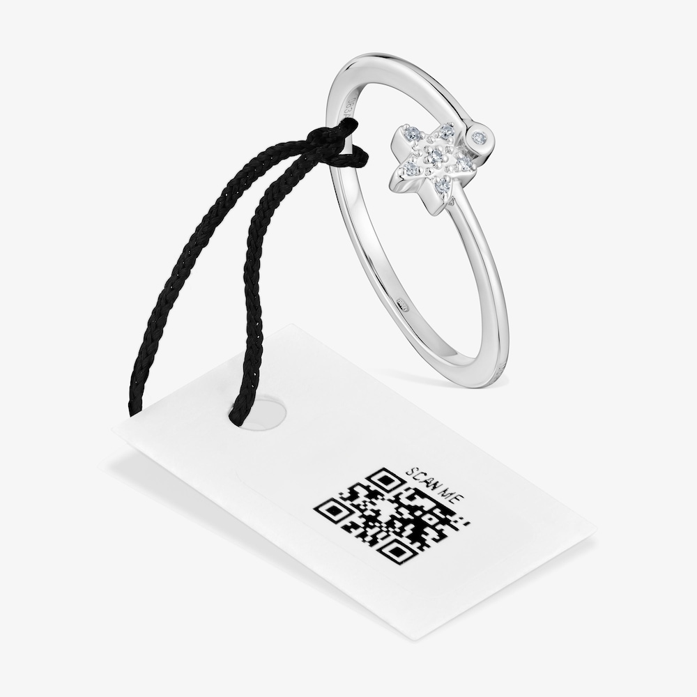 Bague &eacute;toile en or blanc avec diamants petite TOUS Grain