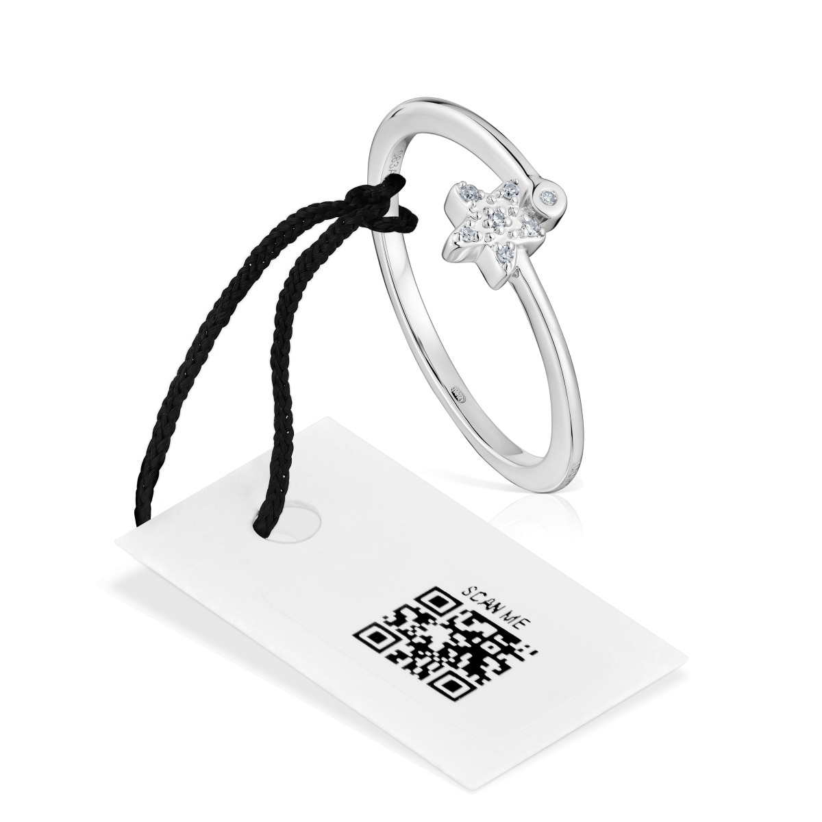 Anillo pequeño estrella de oro blanco con diamantes TOUS Grain