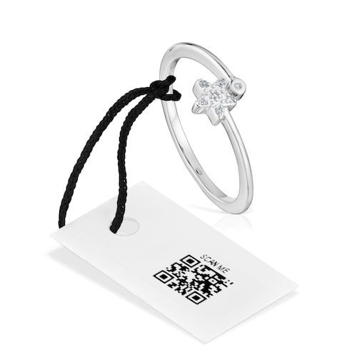 Anillo pequeño estrella de oro blanco con diamantes TOUS Grain