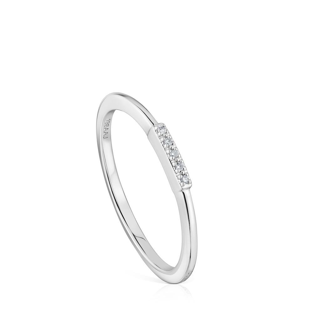 Anillo pequeño tira de oro blanco con diamantes TOUS Grain image number 0