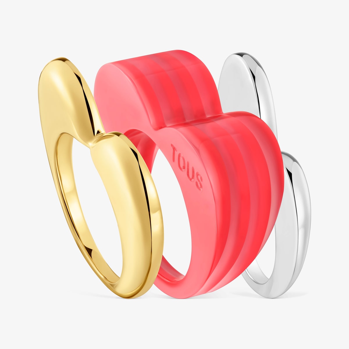 Tous - Pack Anillos Grandes Corazón Bicolor Y Acetato Rosa My Other Half Talla 12