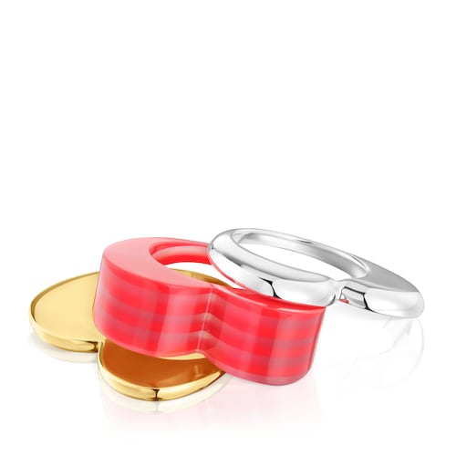 Set large two-tone heart and pink acetate Rings My Other Half