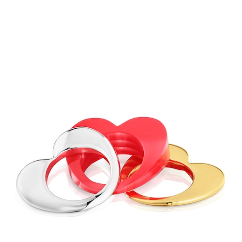 Set large two-tone heart and pink acetate Rings My Other Half