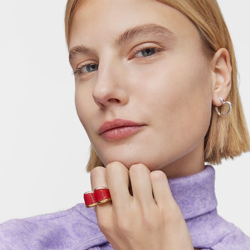 Set large two-tone heart and pink acetate Rings My Other Half