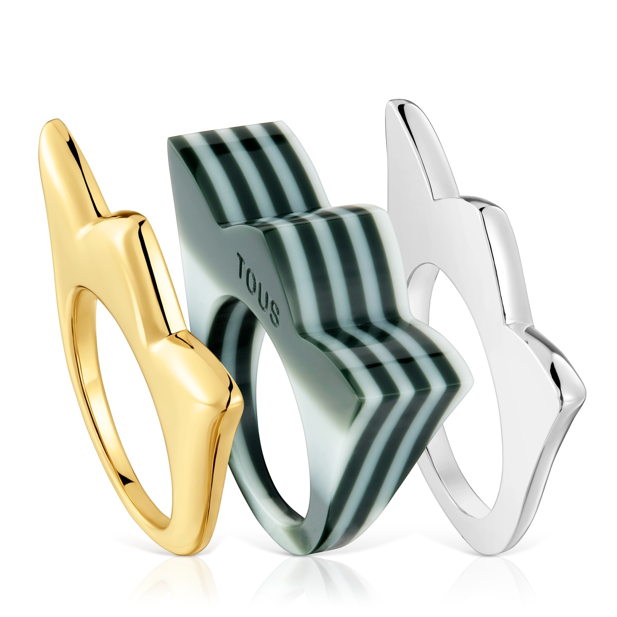 Tous - Pack Anillos Grandes Tulipa Bicolor Y Acetato Amarillo My Other Half - Plateado