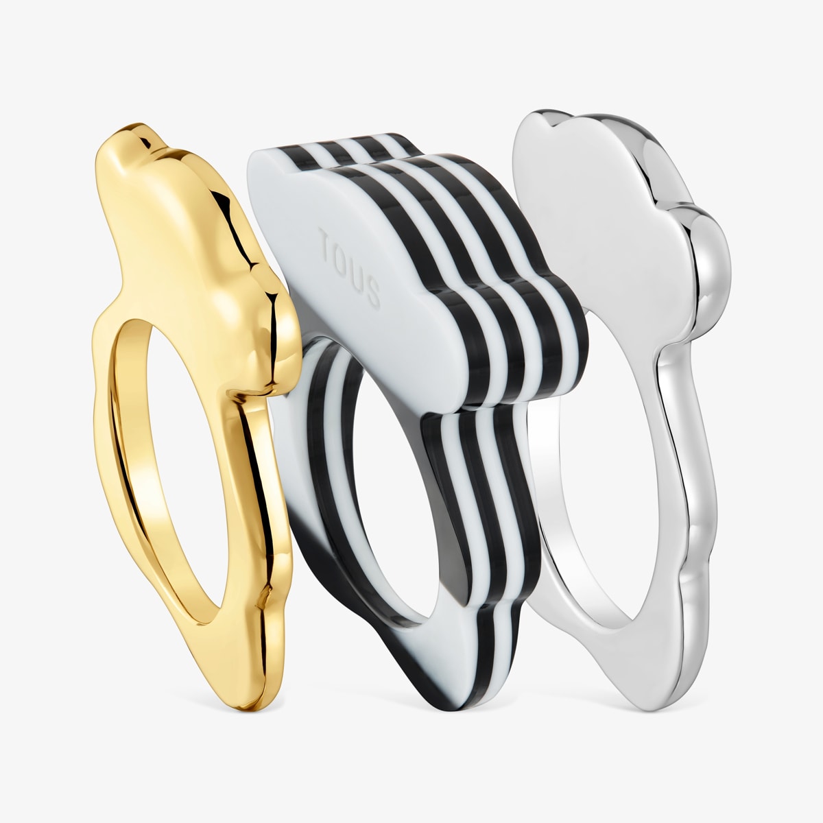 Tous - Pack Anillos Grandes Oso Bicolor Y Acetato Negro My Other Half Talla 12