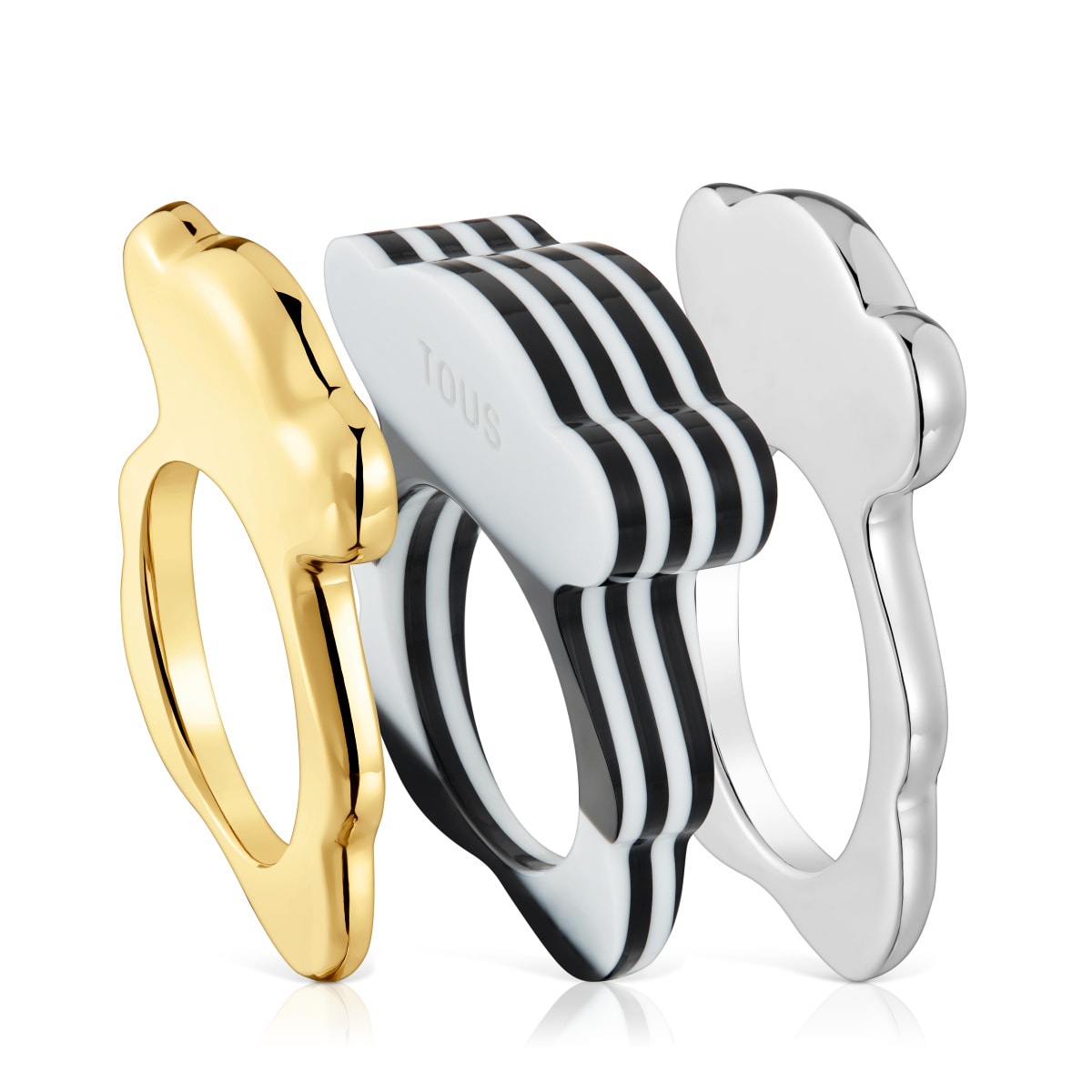 Tous - Pack Anillos Grandes Oso Bicolor Y Acetato Negro My Other Half Talla 14
