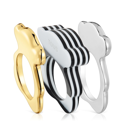 Set large two-tone bear Rings and black acetate My Other Half