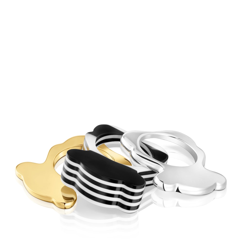 Pack anillos grandes oso bicolor y acetato negro My Other Half image number 1