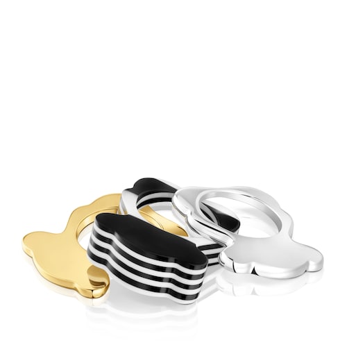 Set large two-tone bear Rings and black acetate My Other Half