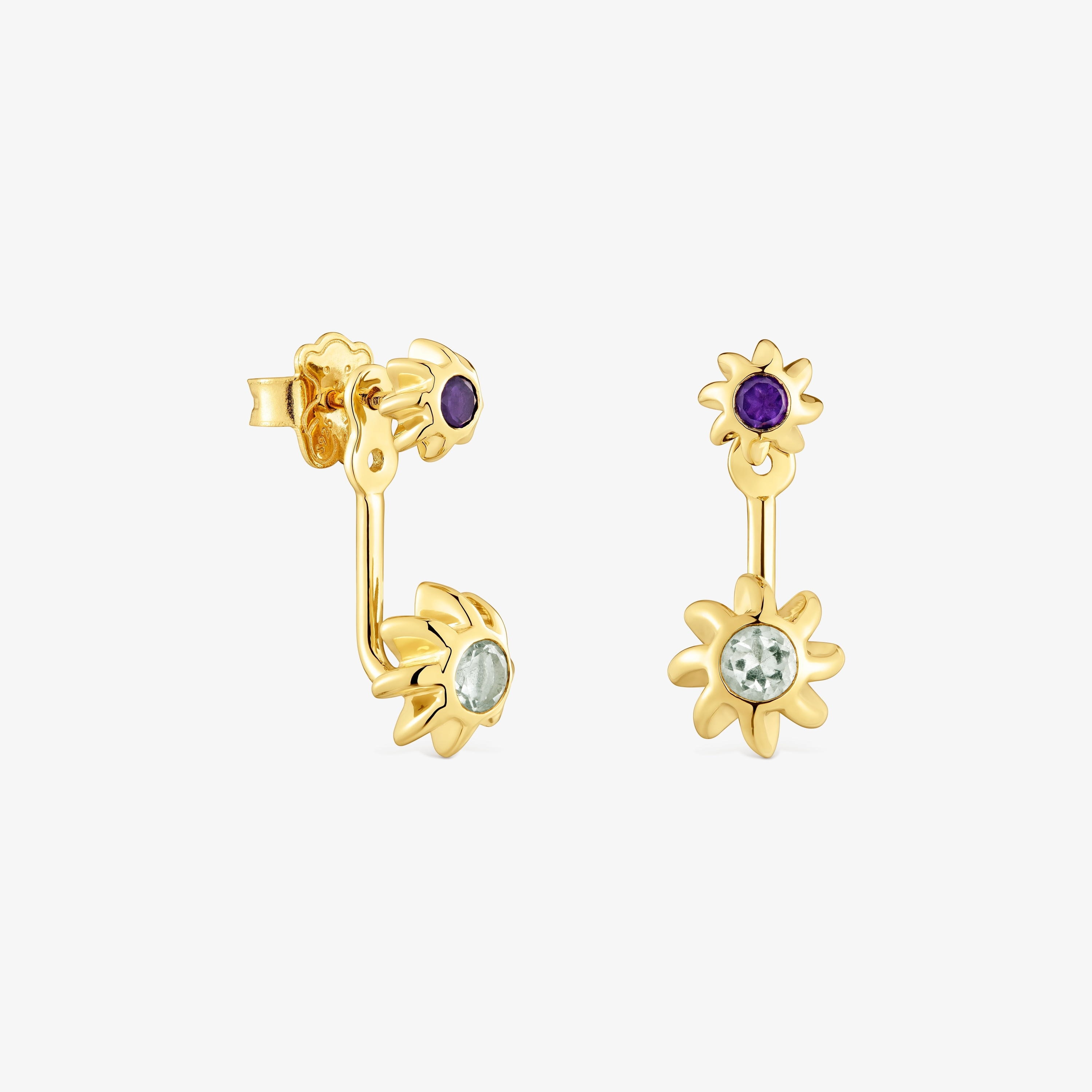 Long double Earrings with 18K gold vermeil and gemstones Galia