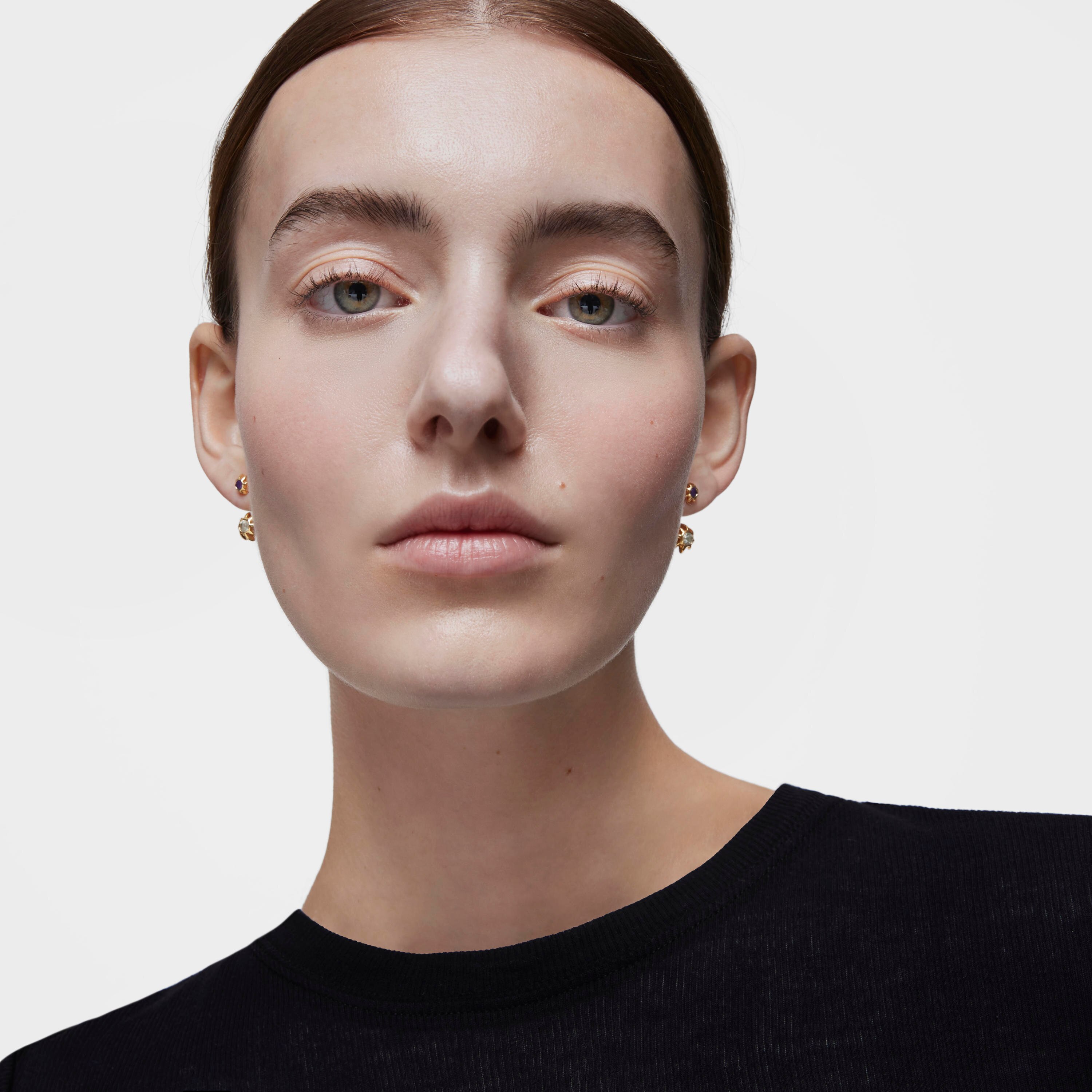 Long double Earrings with 18K gold vermeil and gemstones Galia