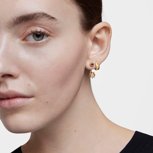 Pendientes largos dobles con baño de oro de 18 kt sobre plata y gemas Galia