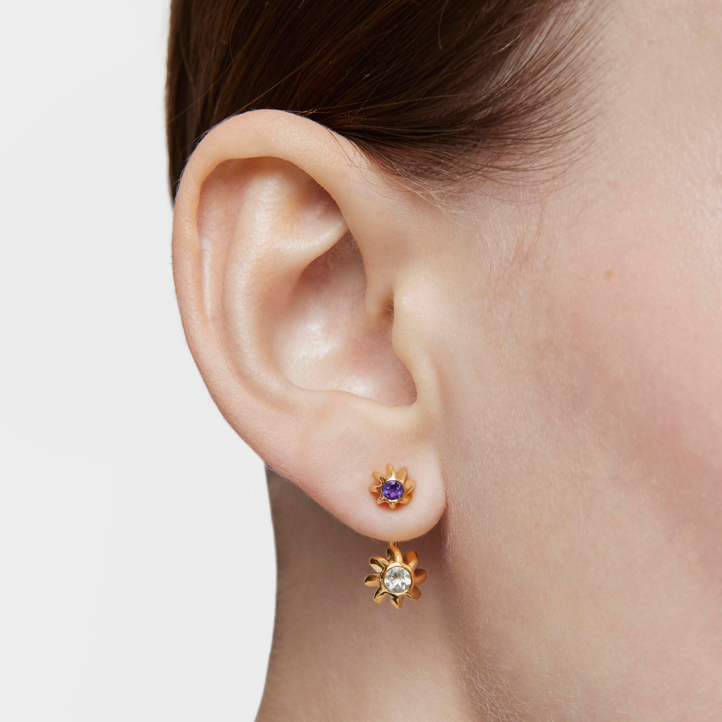 Long double Earrings with 18K gold vermeil and gemstones Galia