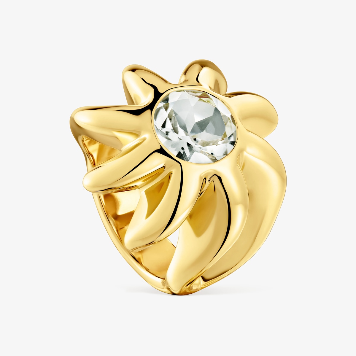 Tous - Anillo Sello Con Baño De Oro 18 Kt Sobre Plata Y Prasiolita Galia Talla 10