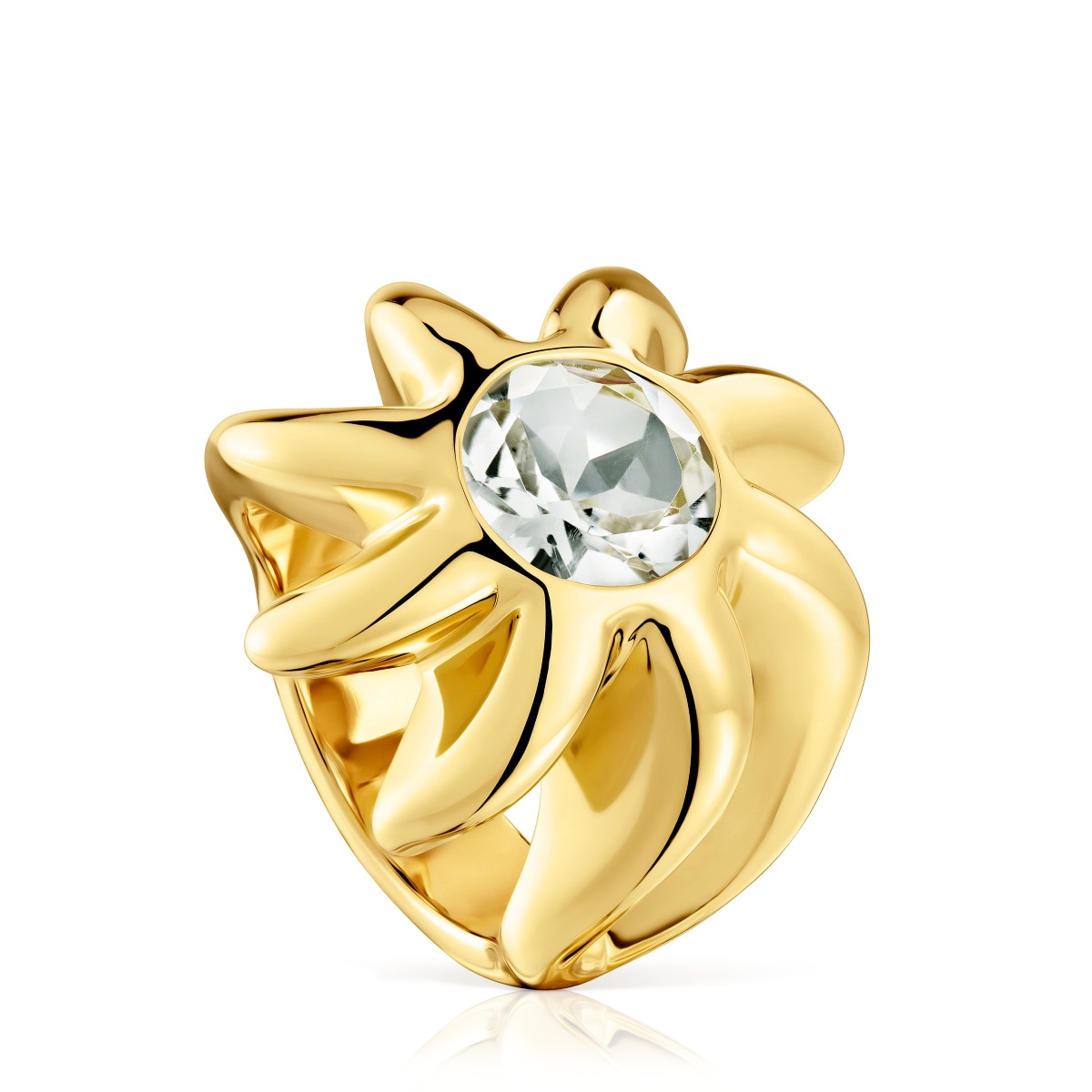 Tous - Anillo Sello Con Baño De Oro 18 Kt Sobre Plata Y Prasiolita Galia Talla 10