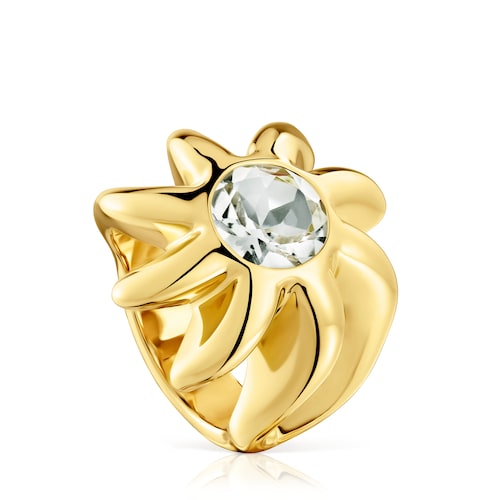 Anillo sello con baño de oro 18 kt sobre plata y prasiolita Galia