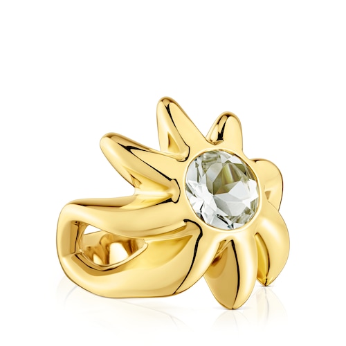 Anillo sello con baño de oro 18 kt sobre plata y prasiolita Galia