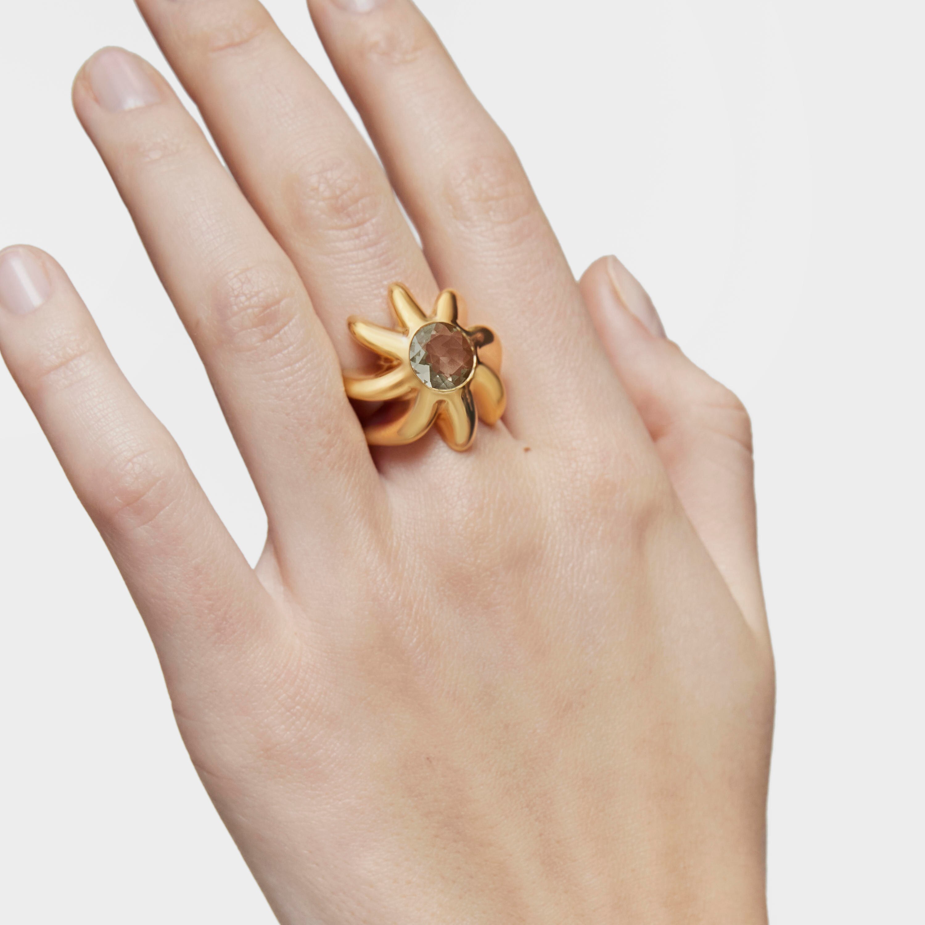 Signet ring with 18K gold vermeil and prasiolite Galia