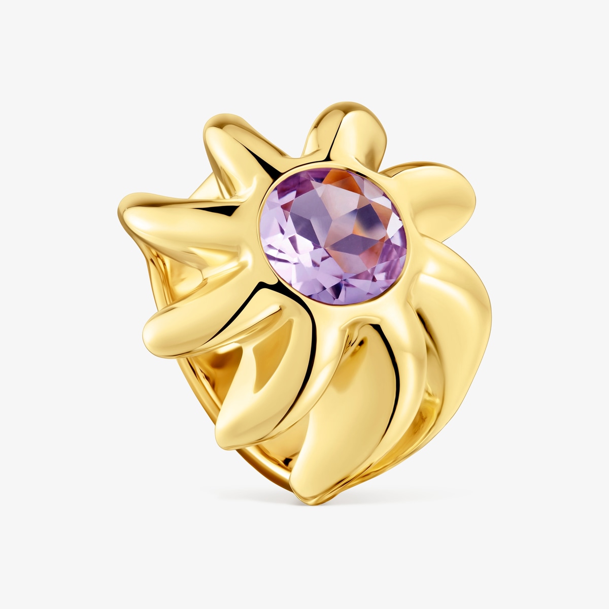 Tous - Anillo Sello Con Baño De Oro 18 Kt Sobre Plata Y Amatista Galia Talla 10