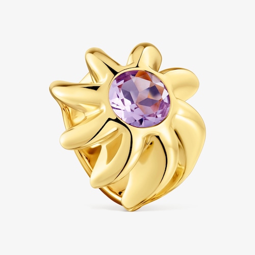 Stř&iacute;brn&yacute; pečetn&iacute; prsten Galia pozlacen&yacute; 18kar&aacute;tov&yacute;m zlatem s&nbsp;ametystem