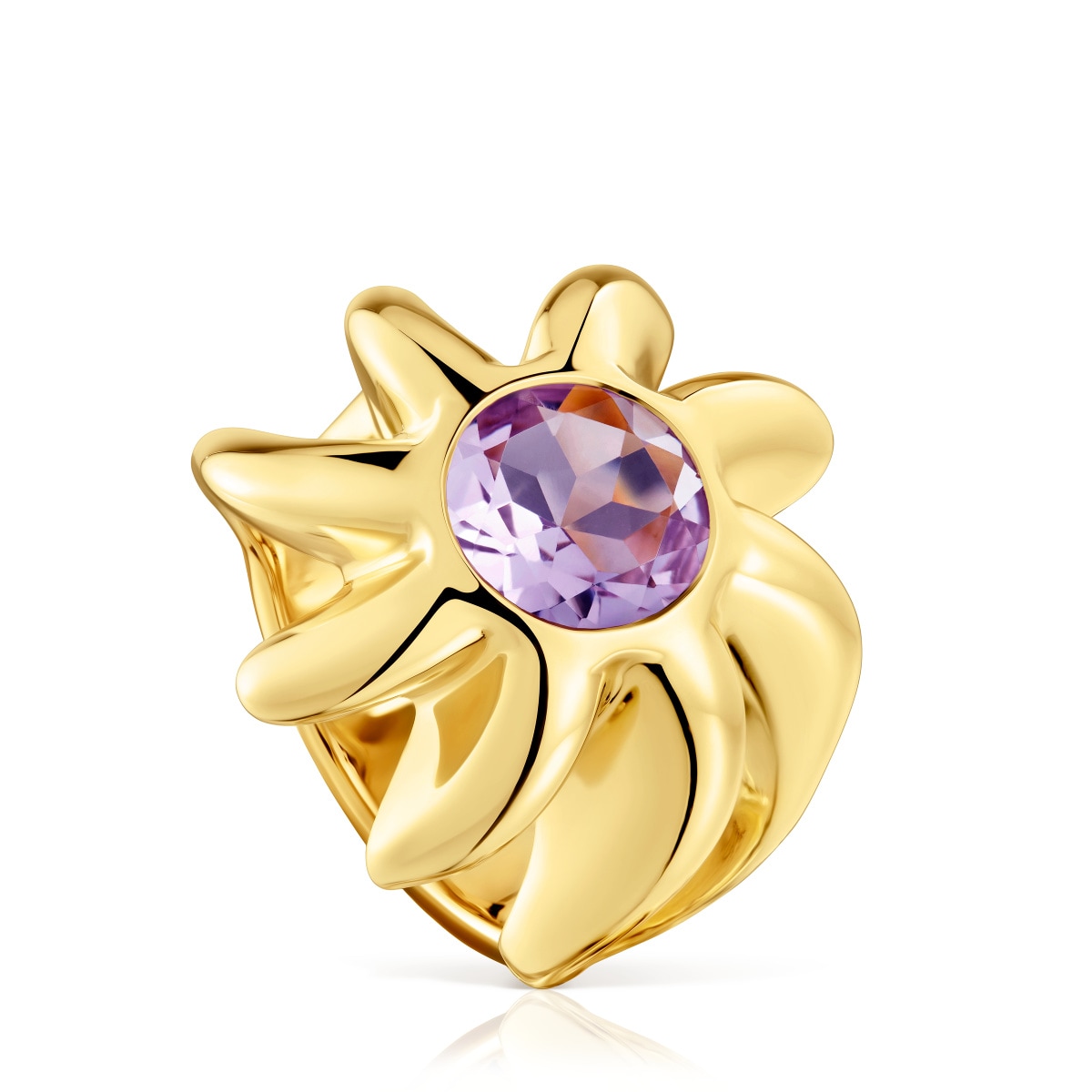 Tous - Anillo Sello Con Baño De Oro 18 Kt Sobre Plata Y Amatista Galia Talla 8