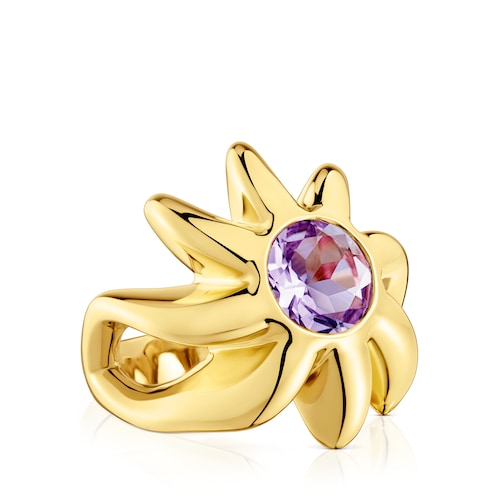 Signet ring with 18kt gold plating over silver and amethyst Galia