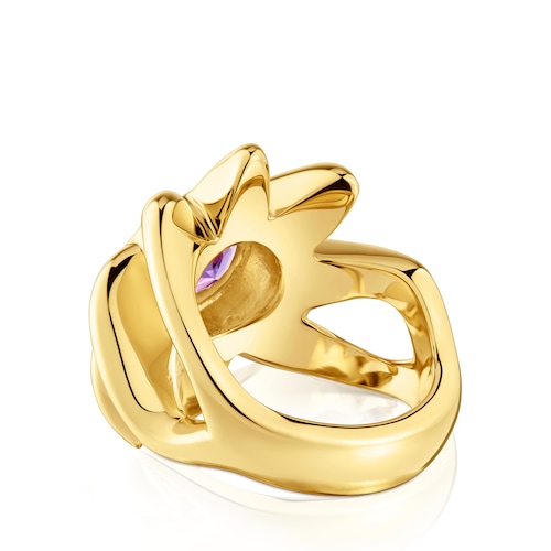 Signet ring with 18kt gold plating over silver and amethyst Galia