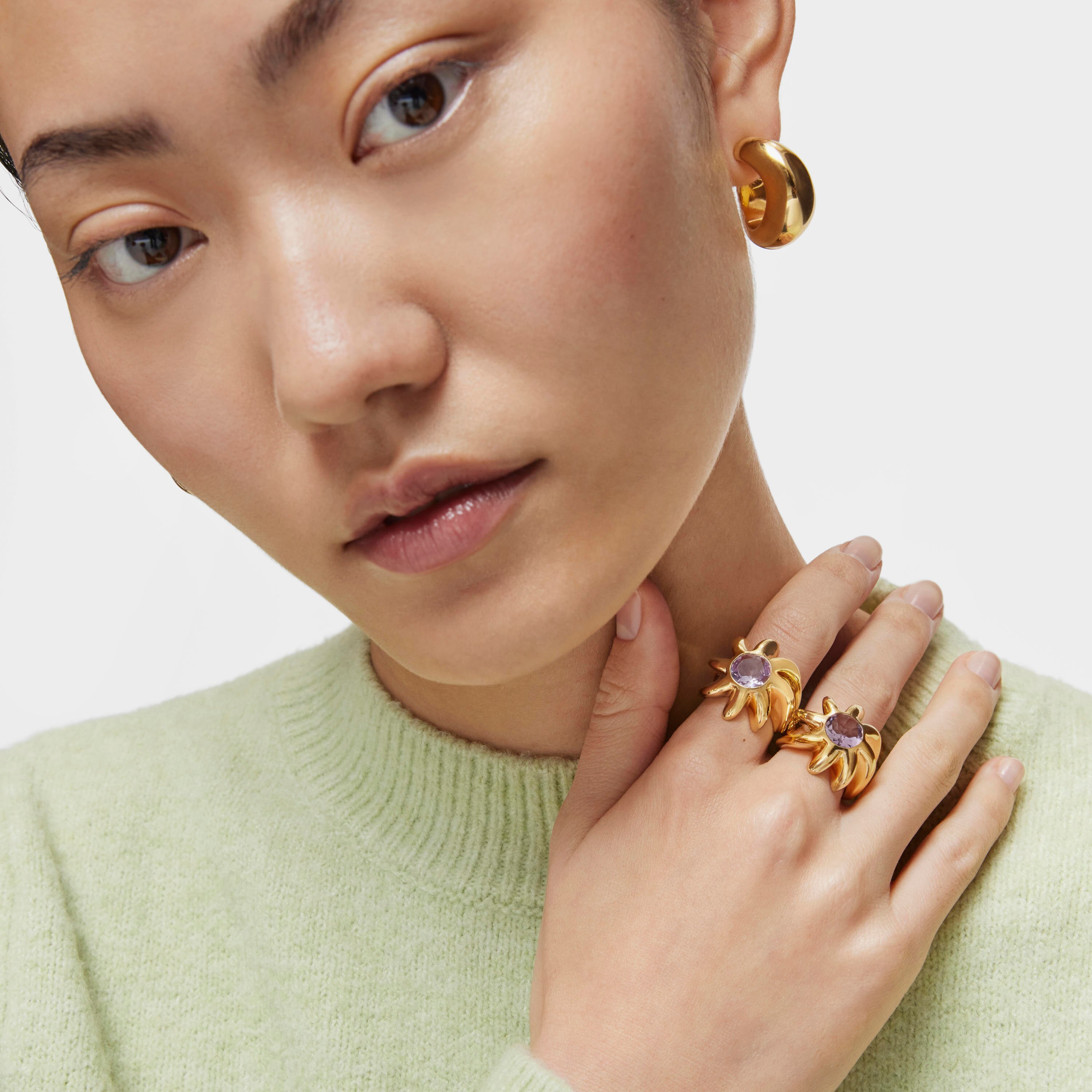 Signet ring with 18K gold vermeil and amethyst Galia
