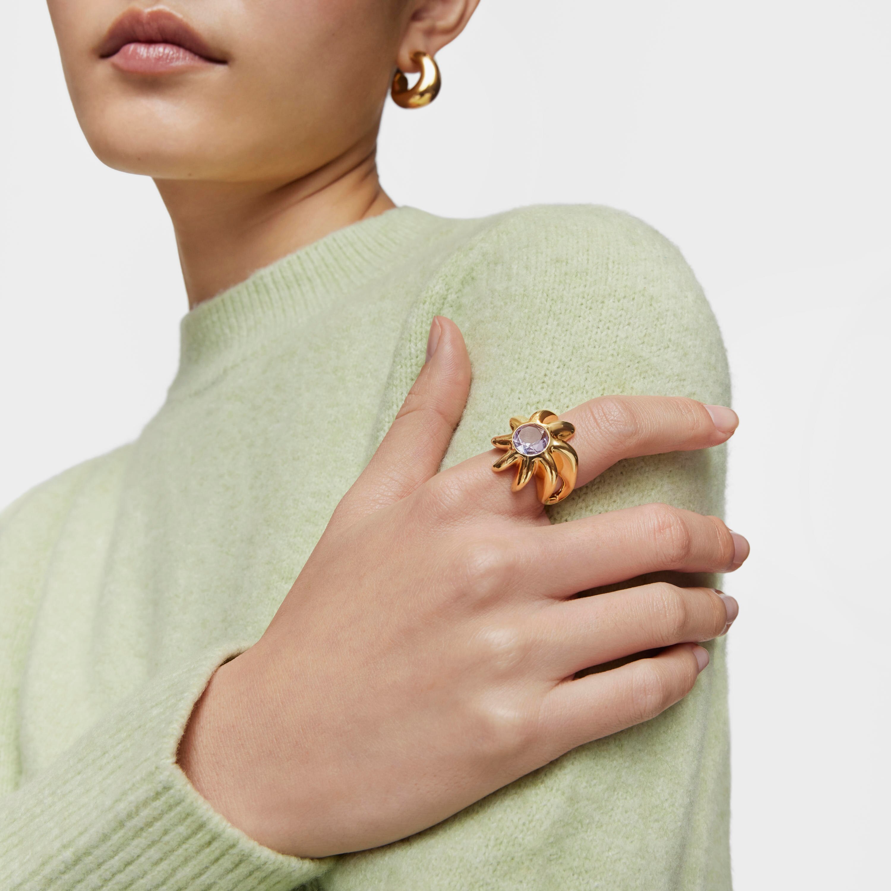 Signet ring with 18K gold vermeil and amethyst Galia