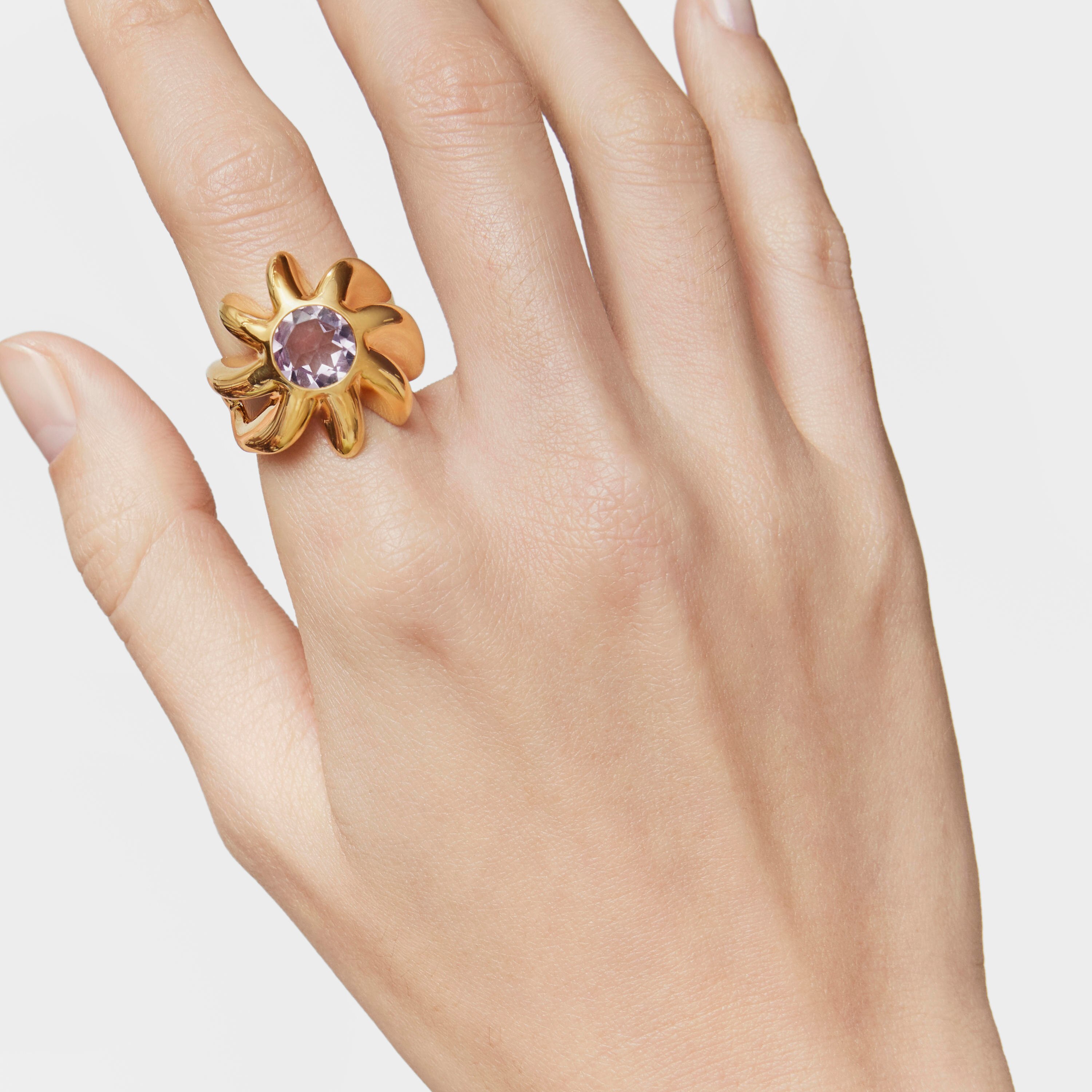 Signet ring with 18K gold vermeil and amethyst Galia