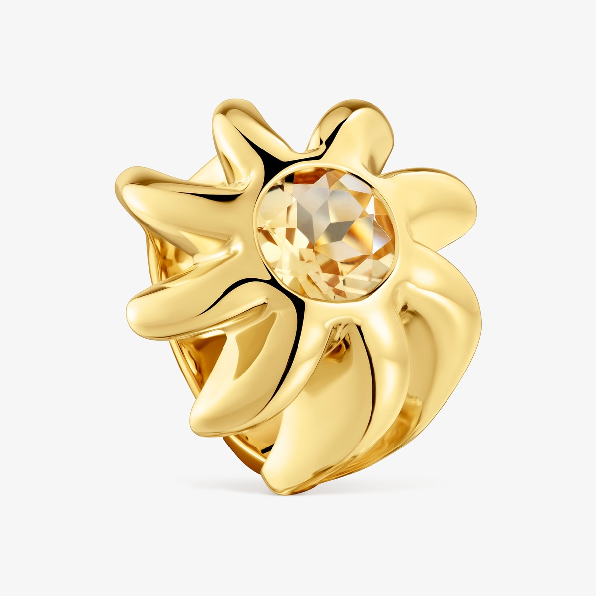 Tous - Anillo Sello Con Baño De Oro 18 Kt Sobre Plata Y Citrino Galia Talla 10