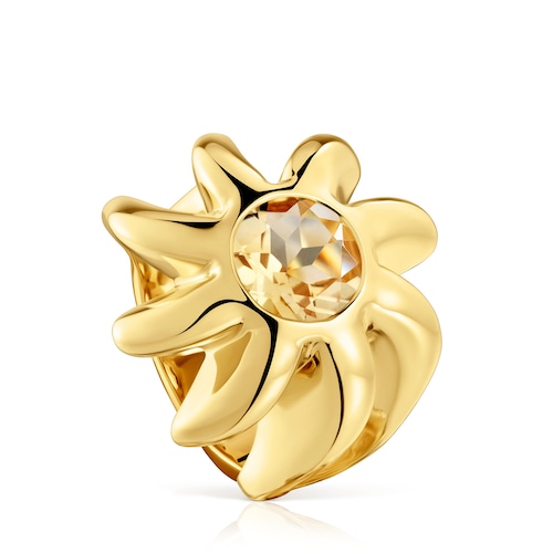 Signet ring with 18kt gold plating over silver and citrine Galia