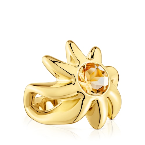 Signet ring with 18kt gold plating over silver and citrine Galia