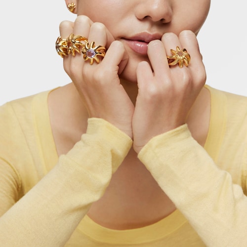 Signet ring with 18kt gold plating over silver and citrine Galia