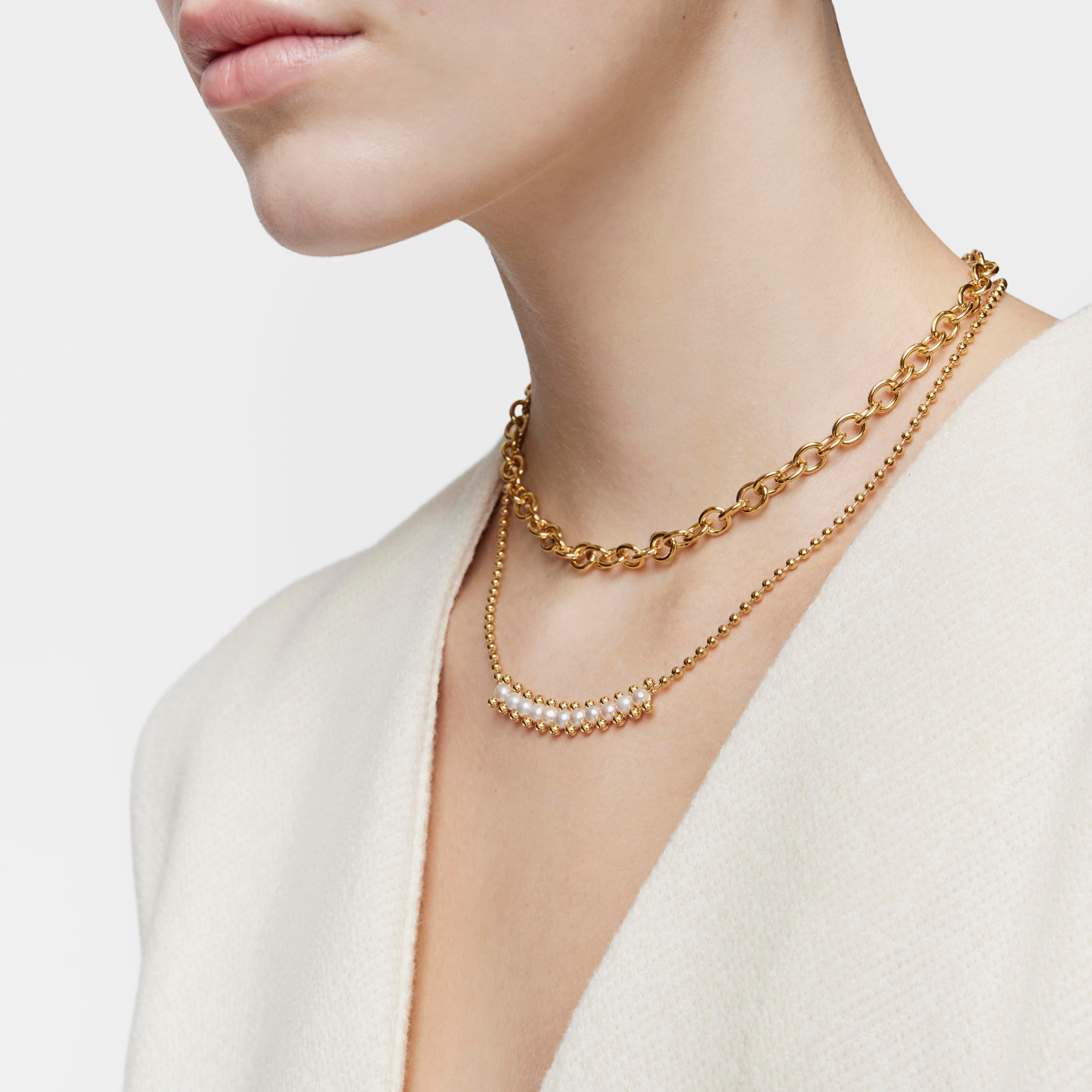 Choker with 18K gold vermeil and cultured pearls Gloss