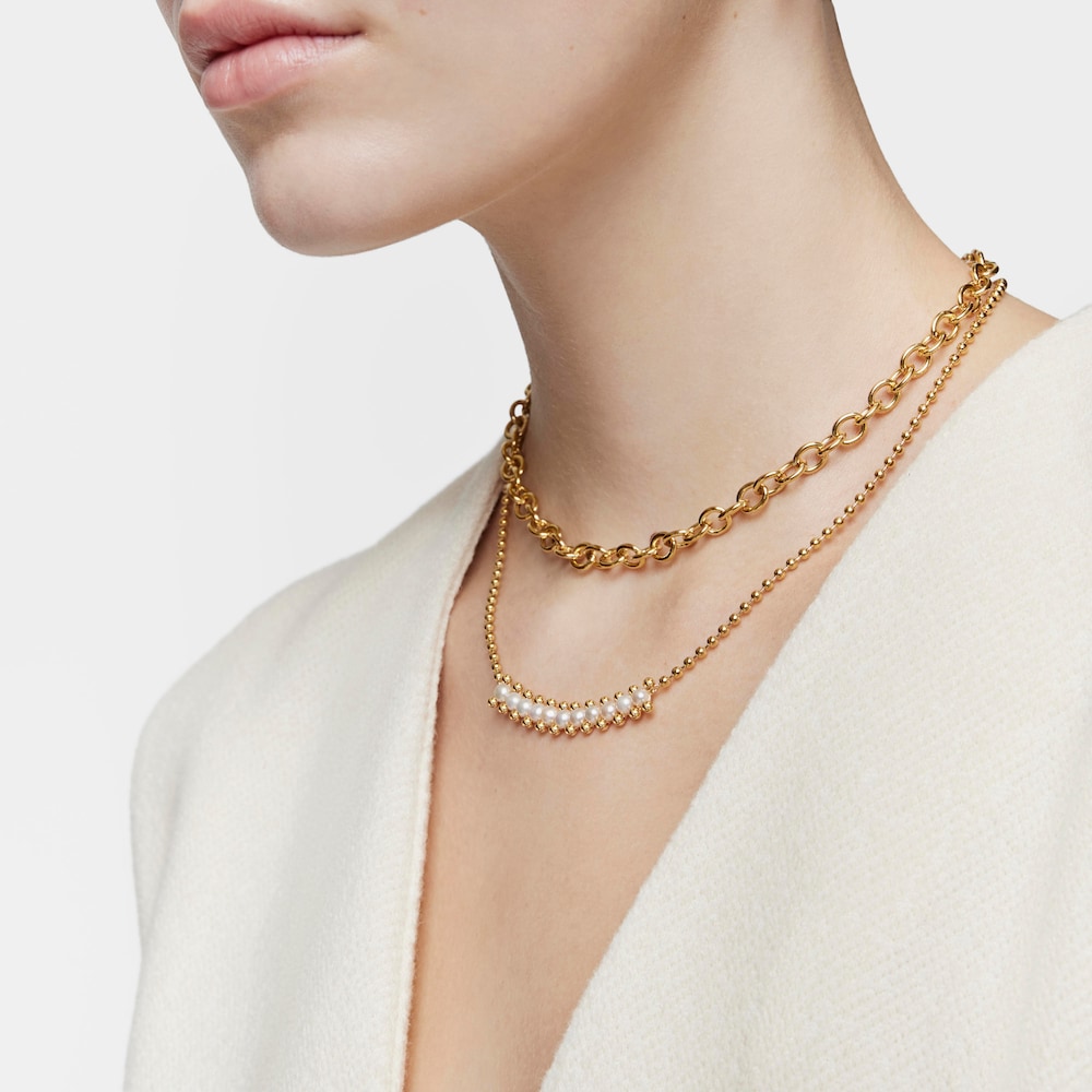 Choker with 18kt gold plating over silver and cultured pearls Gloss Choker with 18kt gold plating over silver and cultured pearls Gloss