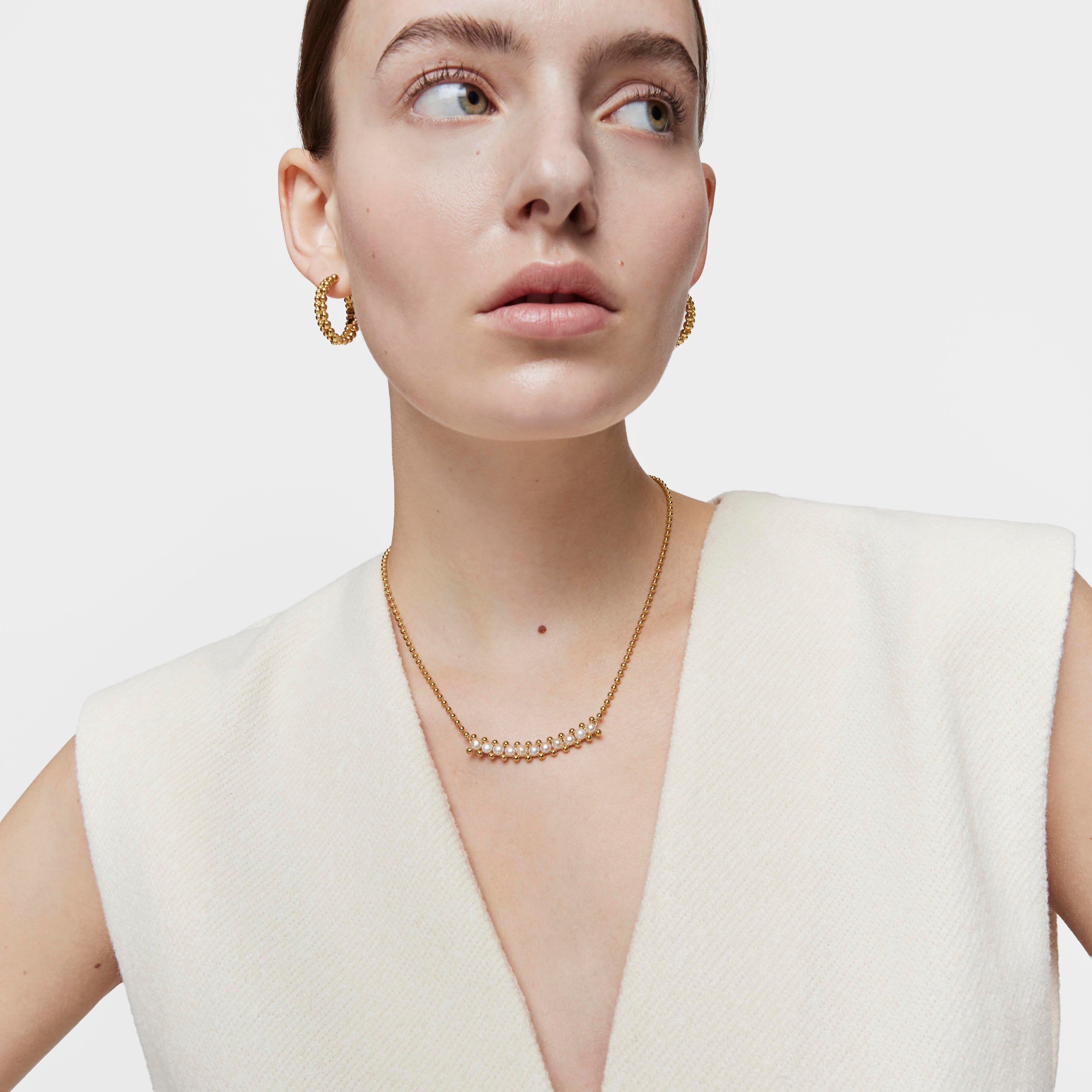 Choker with 18K gold vermeil and cultured pearls Gloss