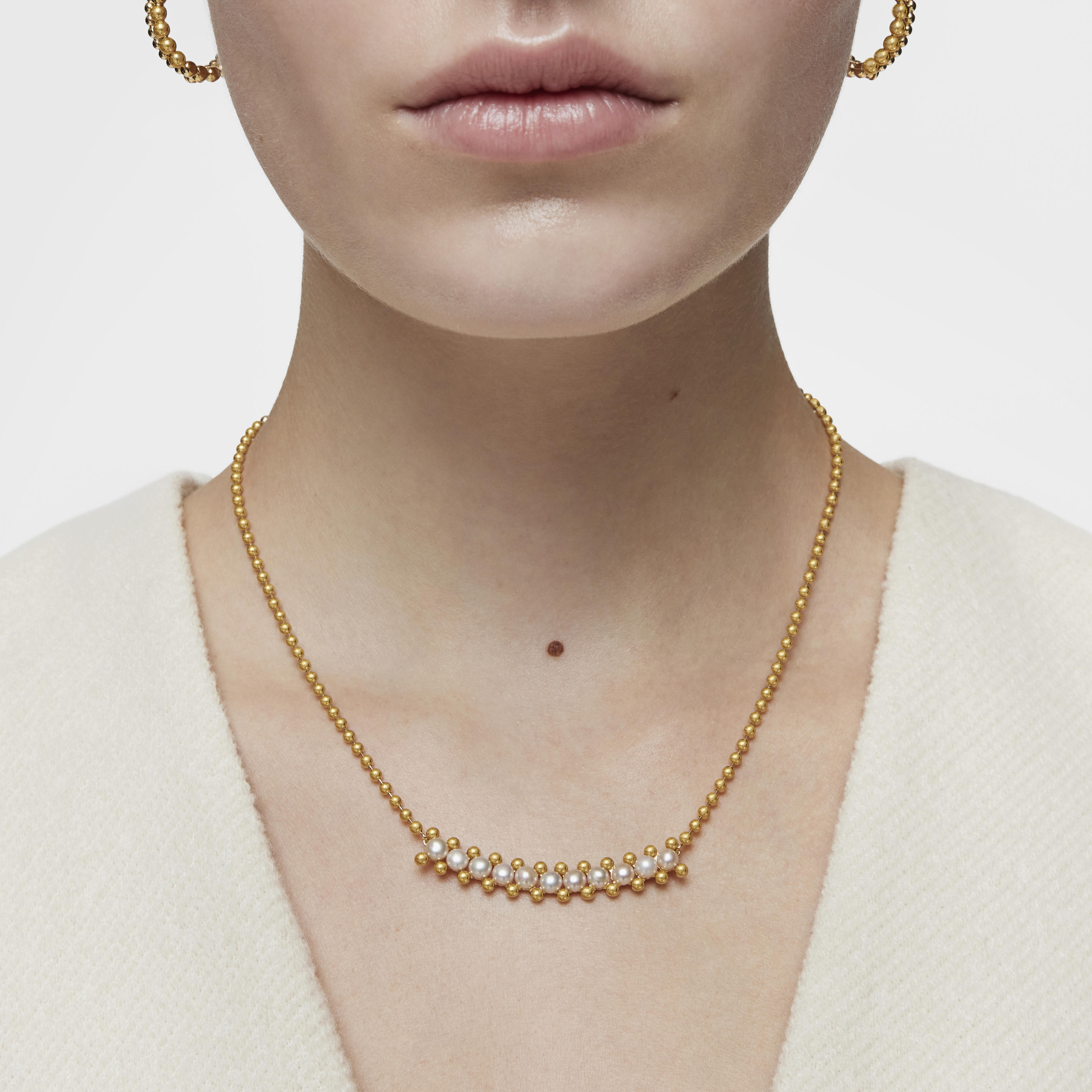 Choker with 18K gold vermeil and cultured pearls Gloss