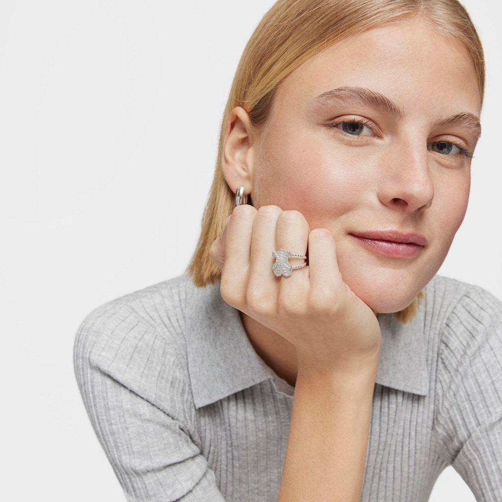 Veľk&yacute; strieborn&yacute; Prsteň s&nbsp;mot&iacute;vom medved&iacute;ka TOUS Grain