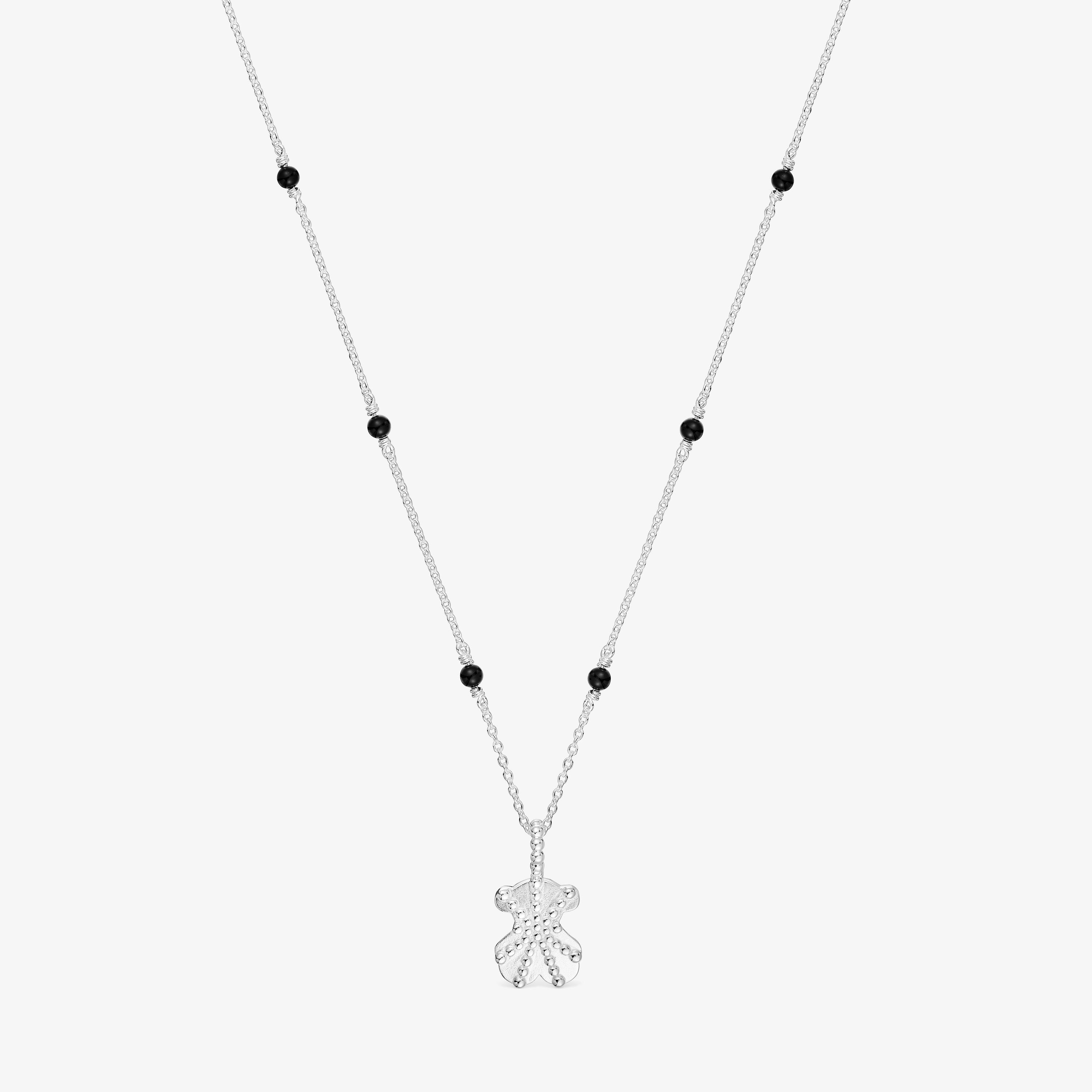 Short silver and onyx Necklace with bear charm TOUS Grain
