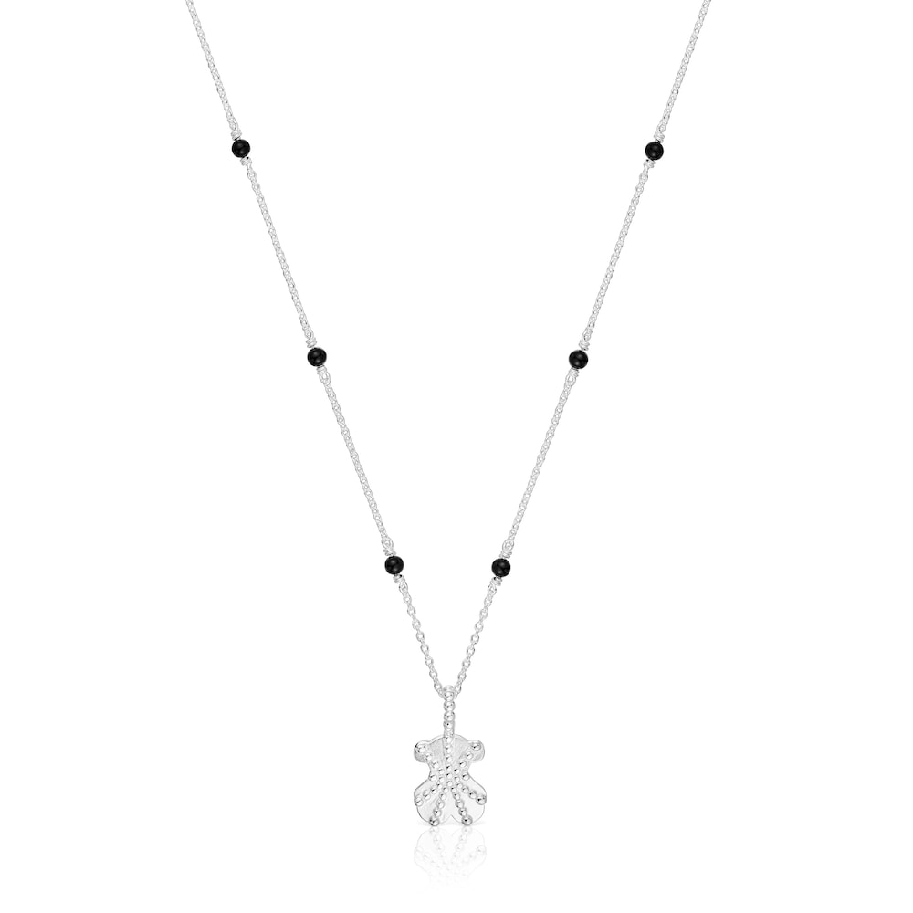 Short silver and onyx Necklace with bear charm TOUS Grain