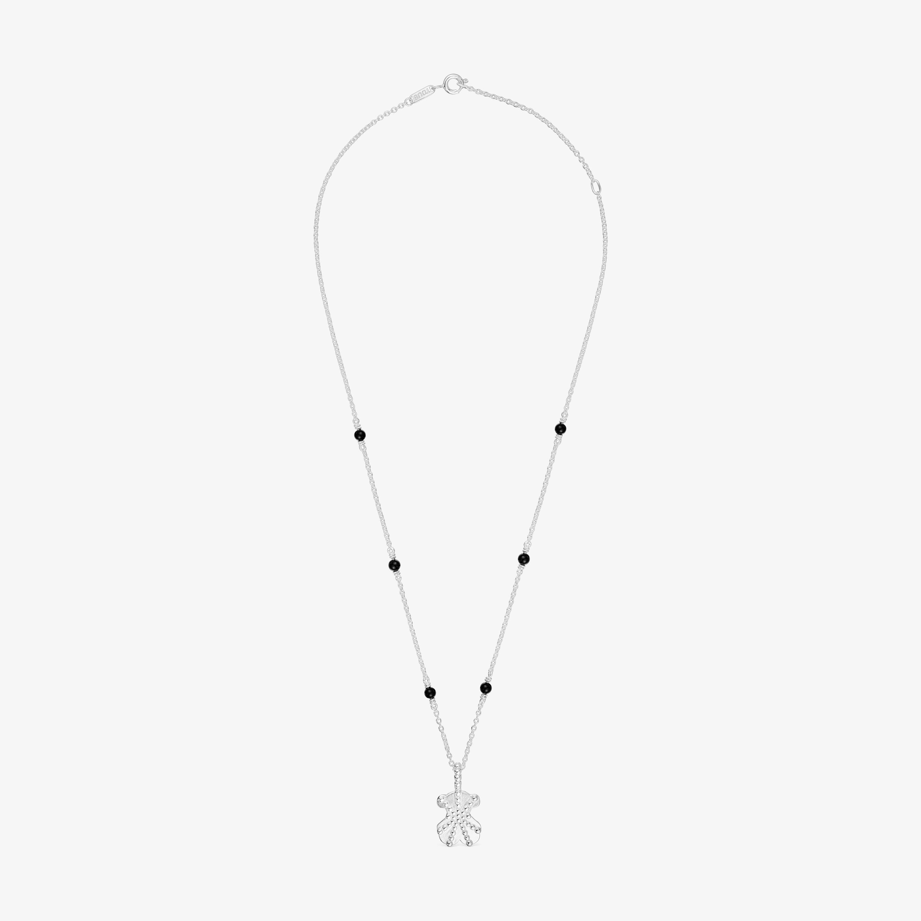 Short silver and onyx Necklace with bear charm TOUS Grain