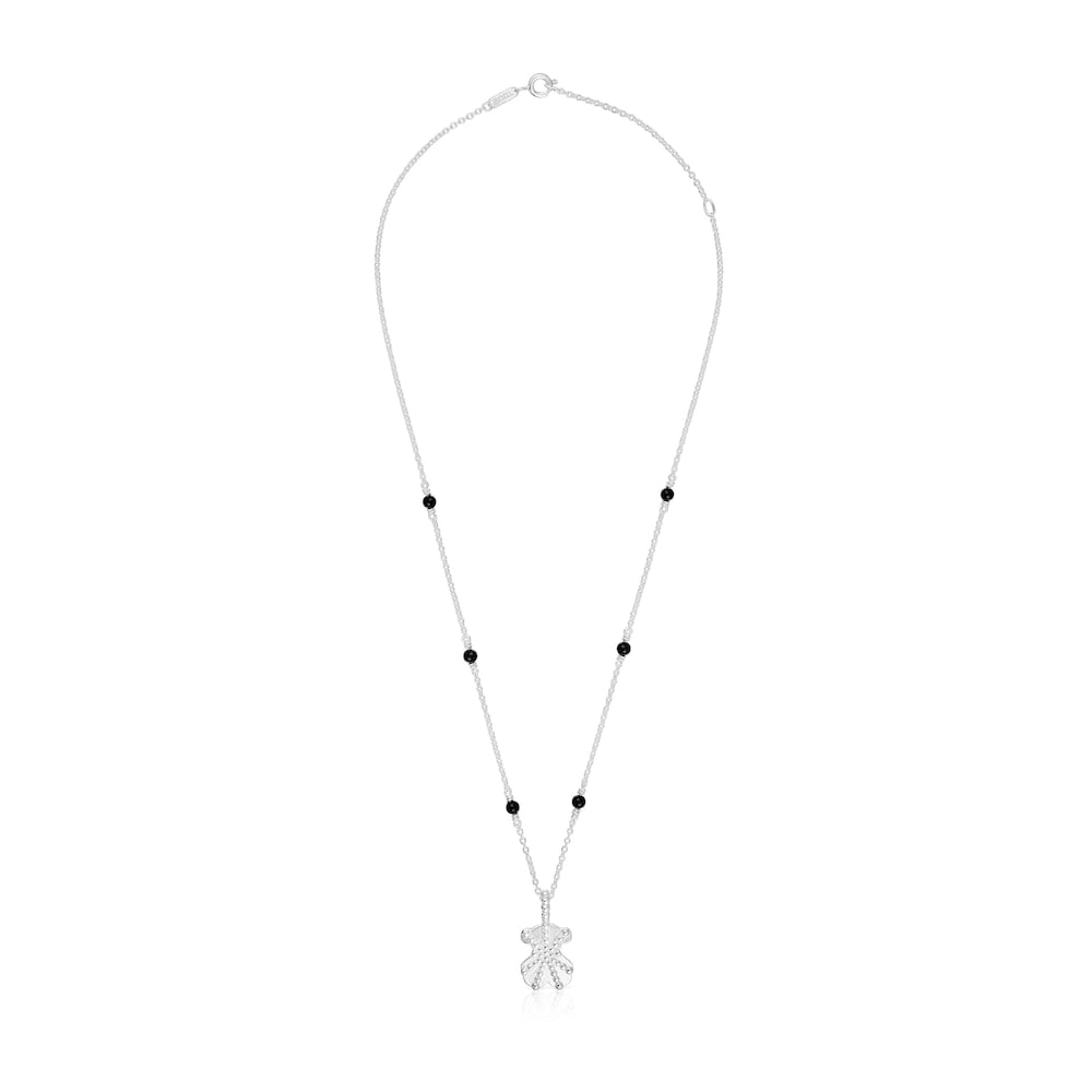 Short silver and onyx Necklace with bear charm TOUS Grain